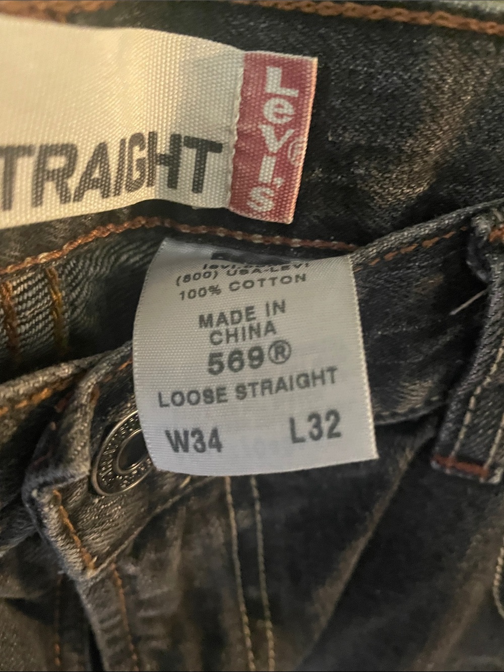 Levi's 569 Y2K Loose Straight Fit Black 34x32 - Picture 3 of 6